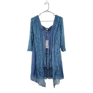 Pretty Angel Women's Vintage Linen Blend Lace Boho Blouse - S